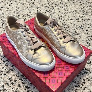 Tory Burch Marion quilted metallic lace-up sneaker